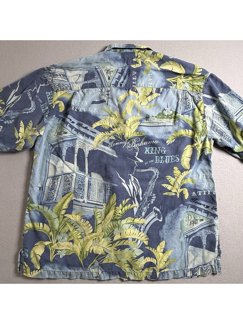 TOMMY BAHAMA SILK SHIRT MENS XL King Of The Blues Saxophone Easy Street Hawaiian - Picture 3 of 8
